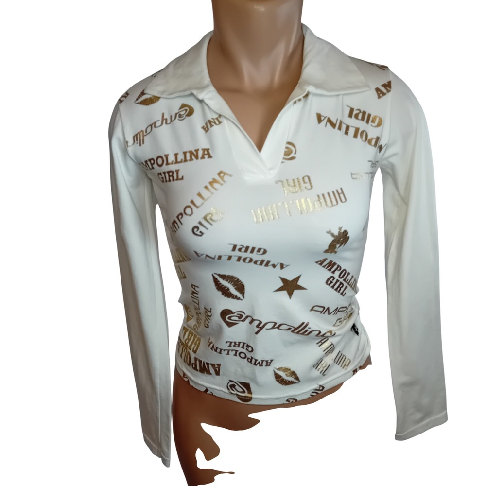 Y2K Ampollina Girl Jeans Star Rhinestone Mcbling Shirt‎ Streetwear Fits S/M